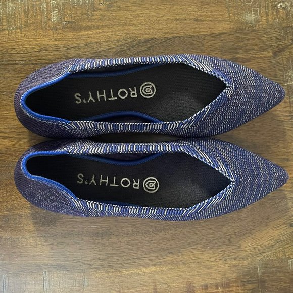 ROTHY'S The Point Blue Birdseye Flats Orange Sole RETIRED RARE Size 7W - Picture 7 of 12